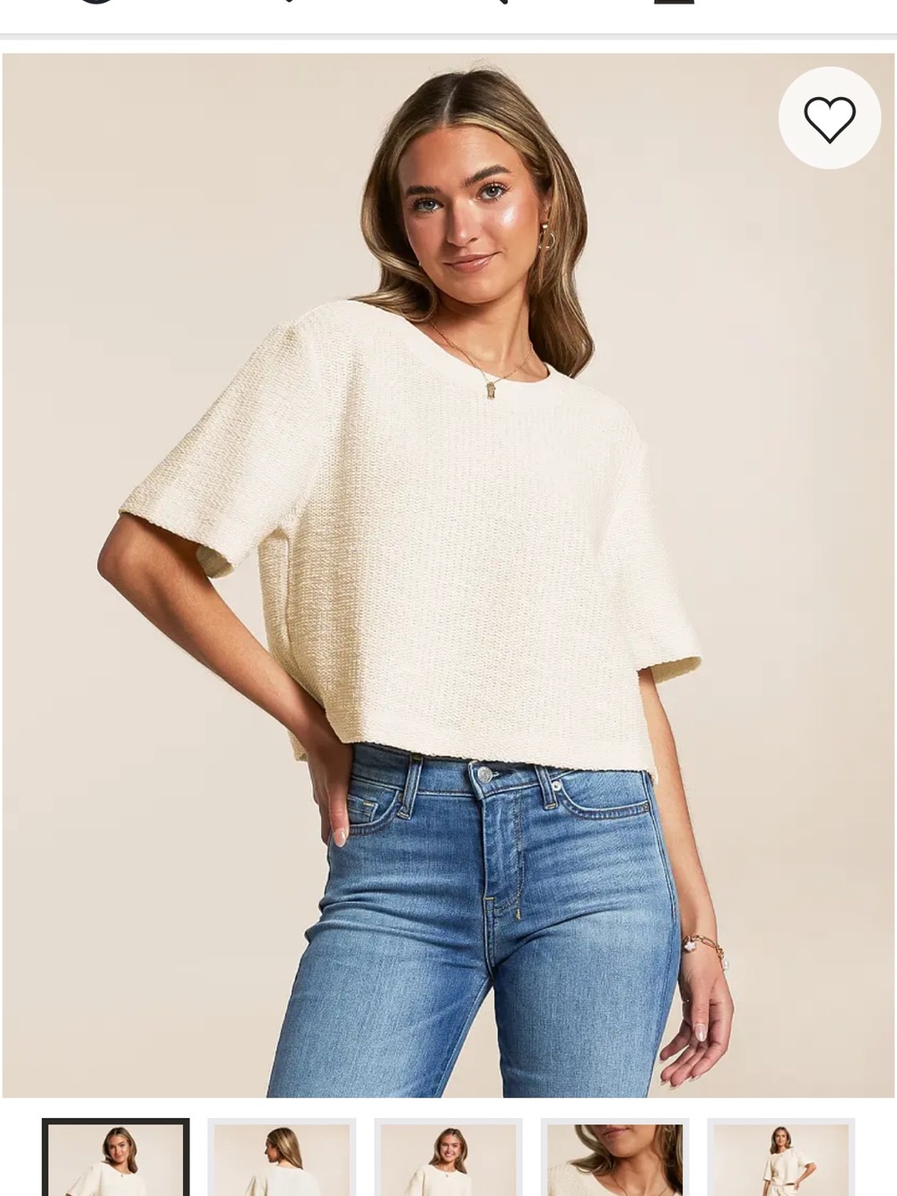 Z supply Cream Short-Sleeve Boxy Knit Top